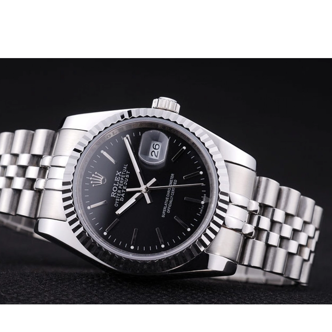 Aaa replica Ribbed Diamonds Datejust Black 7456 Dial Rolex Bezel 0803